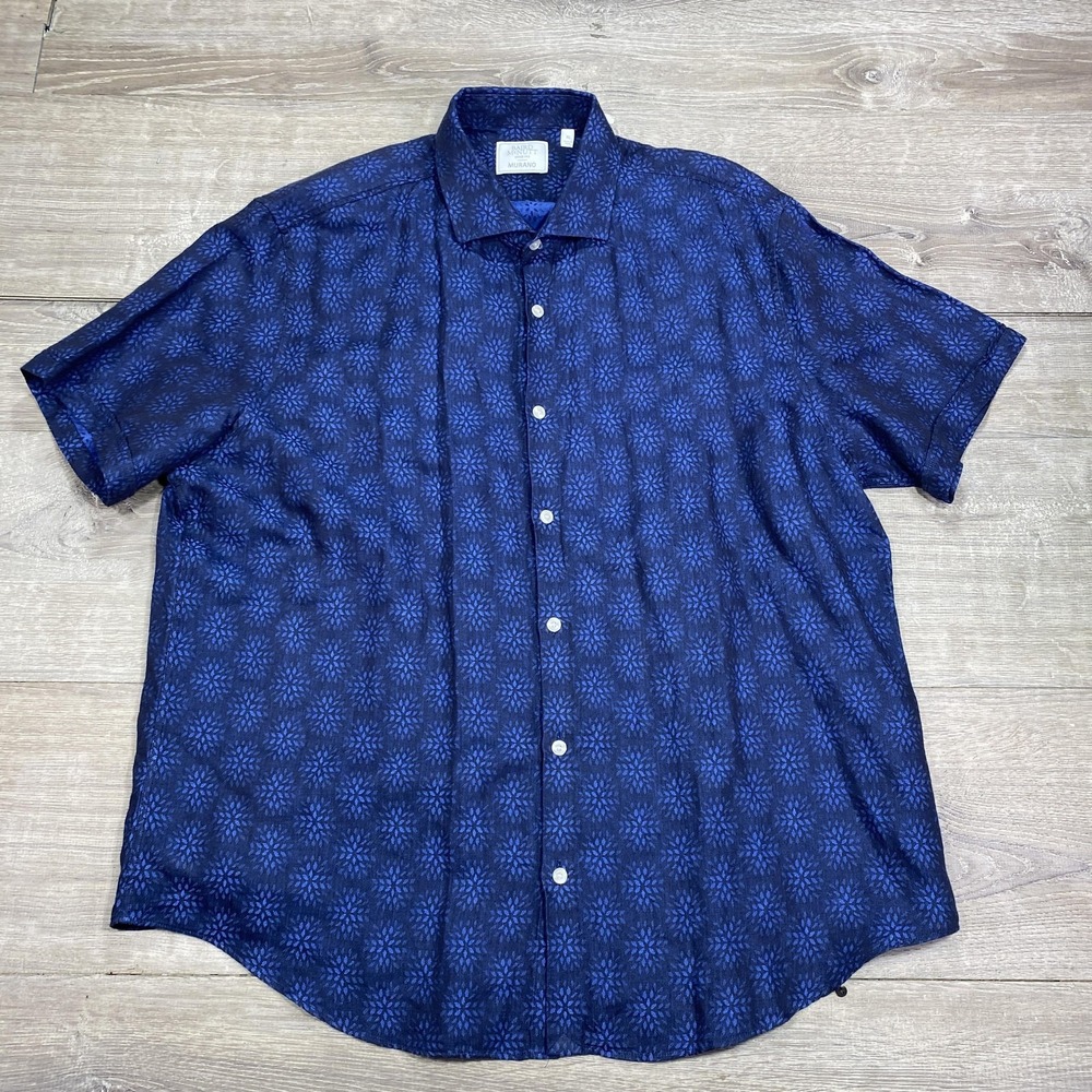 Murano Baird McNutt Shirt Mens‎ XL Blue Floral Linen Cotton Button Front